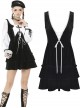 Gothic Academy Black Velvet Deep V-neck Vest Dress