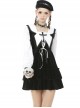 Gothic Academy Black Velvet Deep V-neck Vest Dress