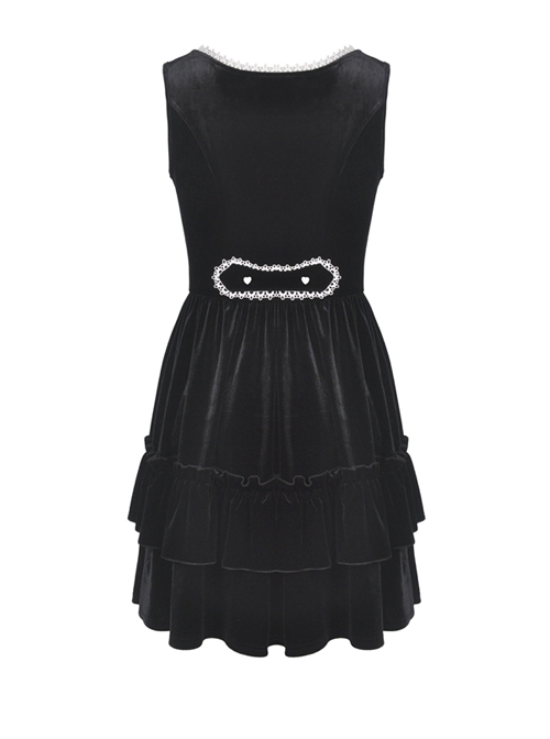 Gothic Academy Black Velvet Deep V-neck Vest Dress