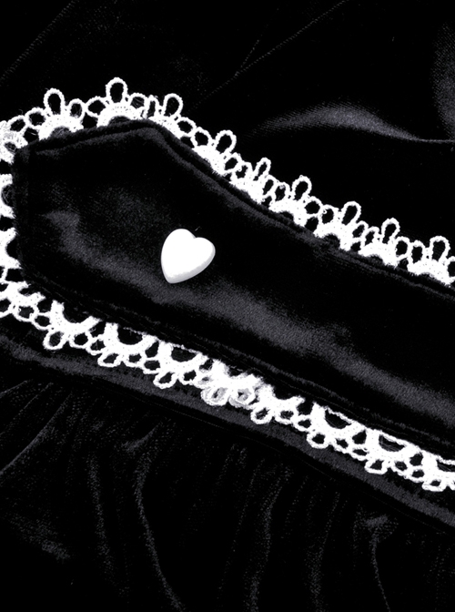 Gothic Academy Black Velvet Deep V-neck Vest Dress