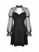 Gothic Sexy Black See-through Mesh Sleeves Splicing Slim Dress