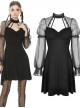 Gothic Sexy Black See-through Mesh Sleeves Splicing Slim Dress