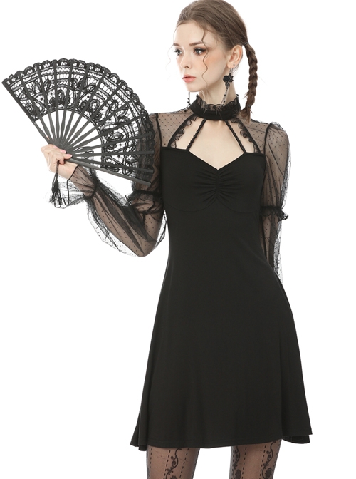 Gothic Sexy Black See-through Mesh Sleeves Splicing Slim Dress - Magic ...