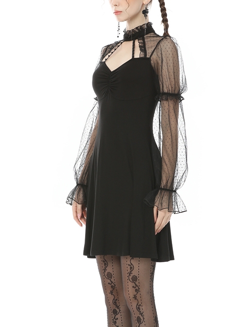 Gothic Sexy Black See-through Mesh Sleeves Splicing Slim Dress - Magic ...