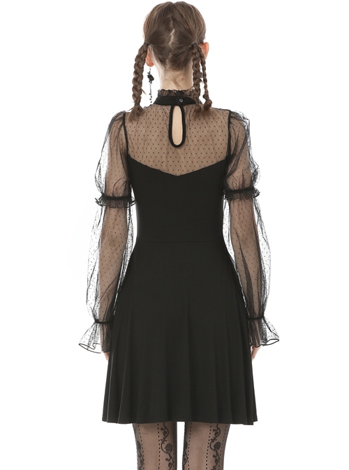 Gothic Sexy Black See-through Mesh Sleeves Splicing Slim Dress