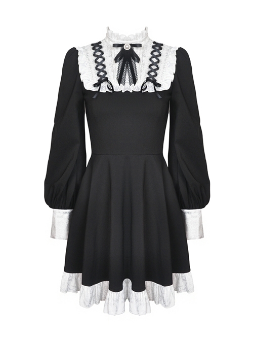 Alternative Rebel Doll Black White Gothic Lolita Long Sleeve Dress