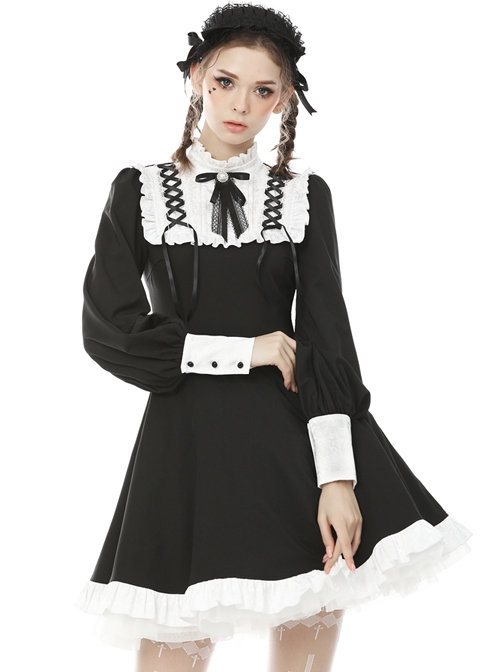 Alternative Rebel Doll Black White Gothic Lolita Long Sleeve Dress