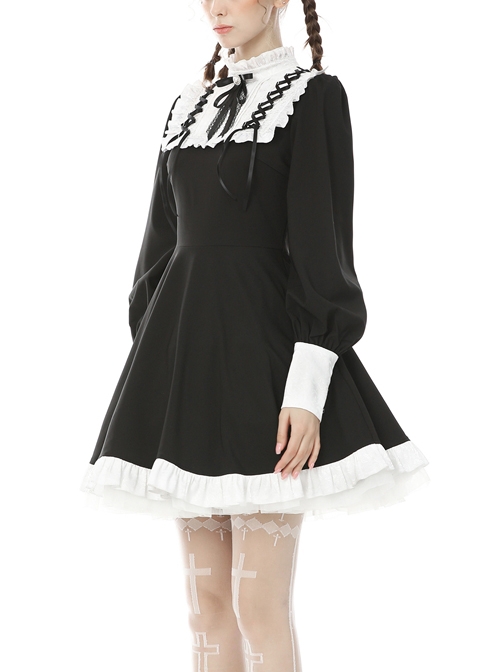 Alternative Rebel Doll Black White Gothic Lolita Long Sleeve Dress