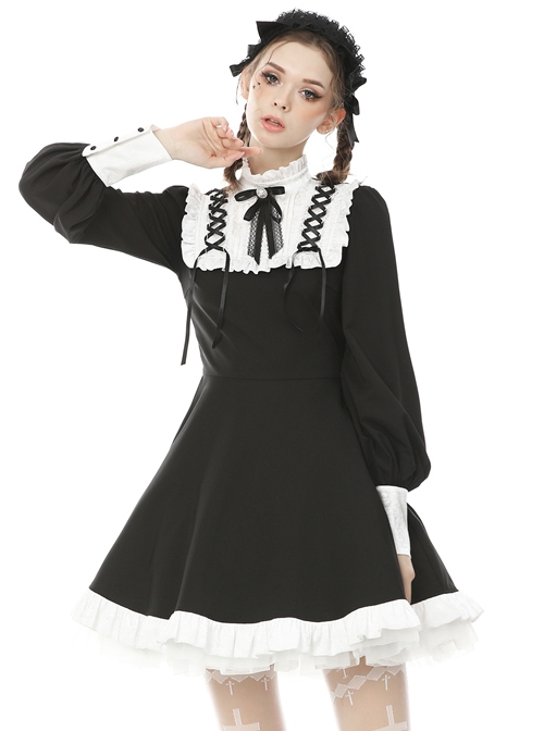 Alternative Rebel Doll Black White Gothic Lolita Long Sleeve Dress
