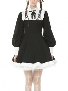 Alternative Rebel Doll Black White Gothic Lolita Long Sleeve Dress