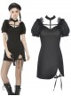 Gothic Black Slim Hem Bubble Short Sleeve Dress