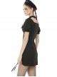 Gothic Black Slim Hem Bubble Short Sleeve Dress
