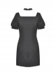 Gothic Black Slim Hem Bubble Short Sleeve Dress
