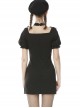 Gothic Black Slim Hem Bubble Short Sleeve Dress