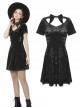 Gothic PU Leather Pointed Collar Black Velvet Short Sleeve Dress