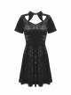 Gothic PU Leather Pointed Collar Black Velvet Short Sleeve Dress
