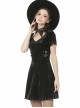 Gothic PU Leather Pointed Collar Black Velvet Short Sleeve Dress