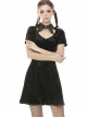 Gothic PU Leather Pointed Collar Black Velvet Short Sleeve Dress