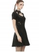 Gothic PU Leather Pointed Collar Black Velvet Short Sleeve Dress