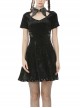 Gothic PU Leather Pointed Collar Black Velvet Short Sleeve Dress