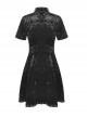 Gothic PU Leather Pointed Collar Black Velvet Short Sleeve Dress