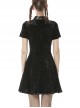 Gothic PU Leather Pointed Collar Black Velvet Short Sleeve Dress