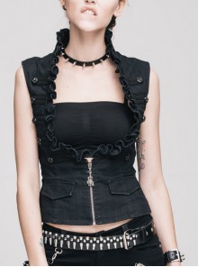 Black Agaric Selvedge Sexy Gothic Womens Vest