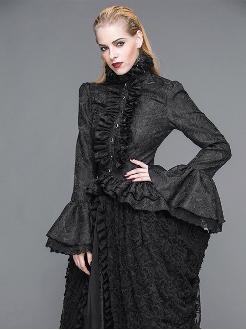 Steampunk Palace Style Ruffle Sleeve Stand Collar Gothic Womens Shirt