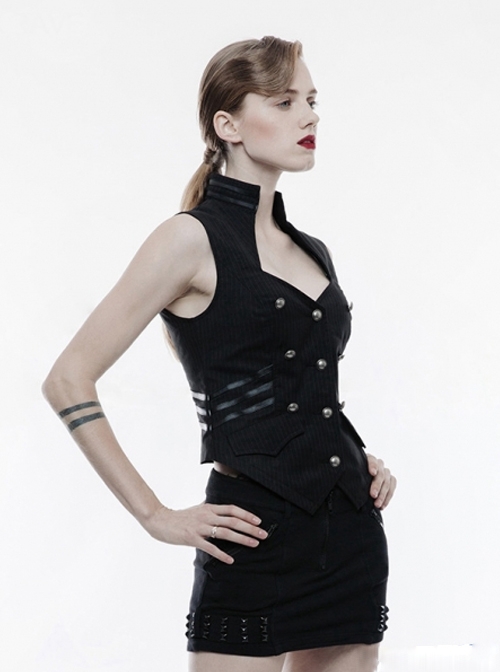 Gothic Black Military Uniform Women's Sleeveless Vest