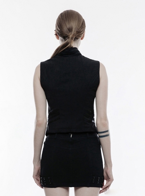 Gothic Black Military Uniform Women's Sleeveless Vest