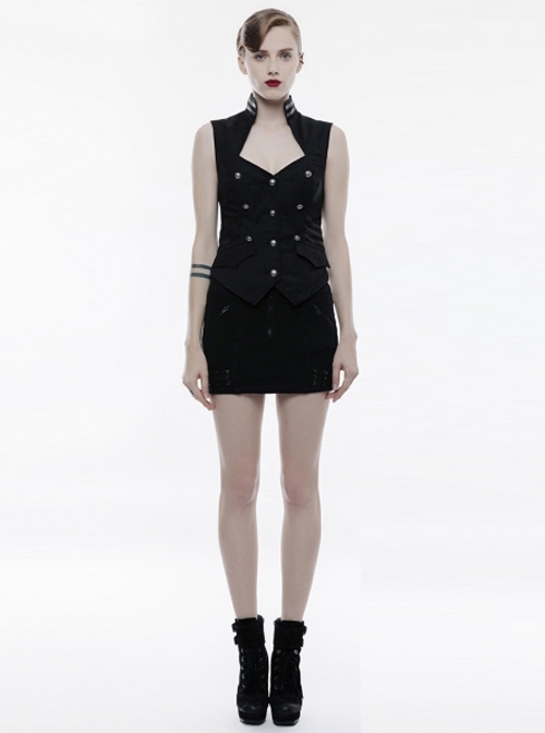 Gothic Black Military Uniform Women's Sleeveless Vest