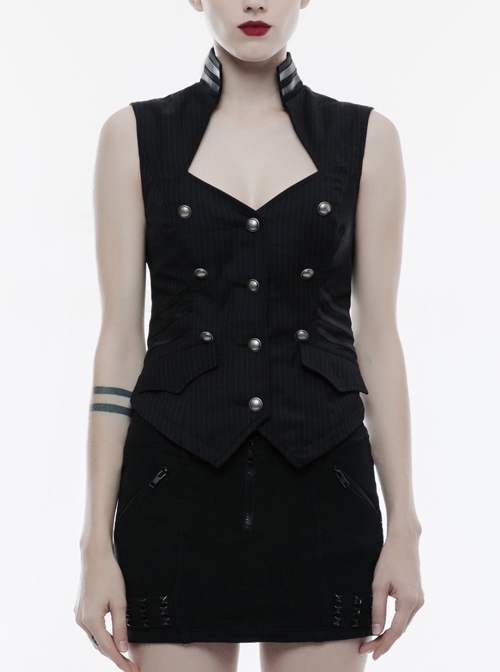 Gothic Black Military Uniform Women's Sleeveless Vest