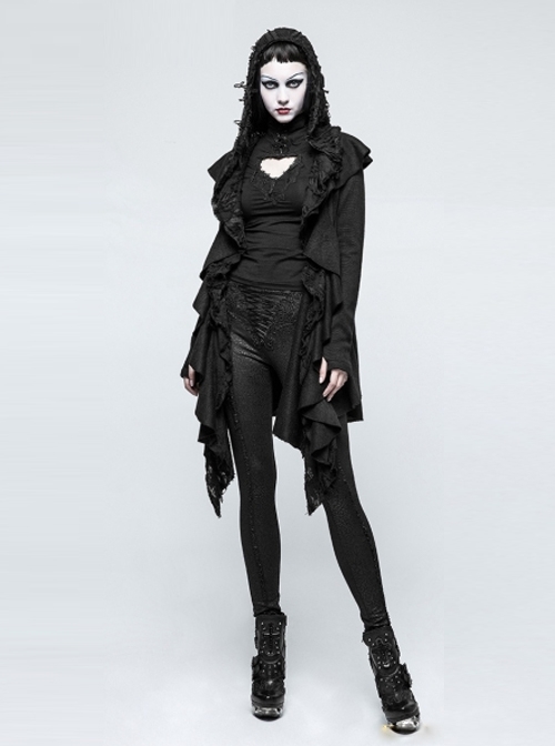 Gothic Prethoracic Hollow-Out Black Women's Long Sleeves T-shirt
