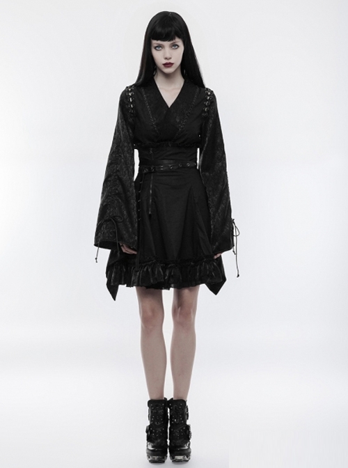 Japanese Style Black Jacquard Women's Gothic Kimono Top