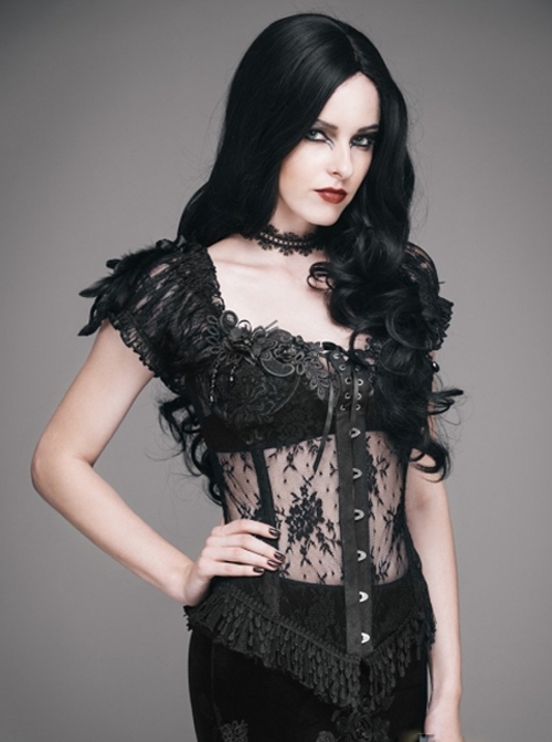 Gothic Black Floral Lace Corset Sexy Top