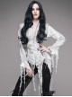 Punk Retro Slim Shirt Long Sleeve Deep V-neck Tassel White Inkjet Gothic top