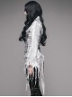 Punk Retro Slim Shirt Long Sleeve Deep V-neck Tassel White Inkjet Gothic top