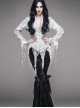 Punk Retro Slim Shirt Long Sleeve Deep V-neck Tassel White Inkjet Gothic top