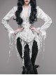 Punk Retro Slim Shirt Long Sleeve Deep V-neck Tassel White Inkjet Gothic top