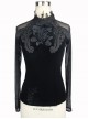 Gothic Slim High Collar Delicate Lace Embroidery Black Transparent Long Sleeve Shirt