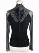 Gothic Slim High Collar Delicate Lace Embroidery Black Transparent Long Sleeve Shirt