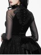 Gothic Slim High Collar Delicate Lace Embroidery Black Transparent Long Sleeve Shirt