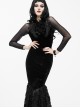 Gothic Slim High Collar Delicate Lace Embroidery Black Transparent Long Sleeve Shirt