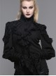 Gothic Black High Collar Ruffle Partial Skull Printing Long Sleeve Shirt