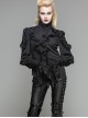 Gothic Black High Collar Ruffle Partial Skull Printing Long Sleeve Shirt