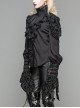 Gothic Black High Collar Ruffle Partial Skull Printing Long Sleeve Shirt