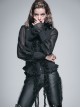 Gothic Punk Black Chiffon Flower High Collar Ruffle Long Sleeve Shirt