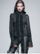 Gothic Punk Black Chiffon Flower High Collar Ruffle Long Sleeve Shirt