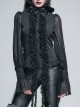 Gothic Punk Black Chiffon Flower High Collar Ruffle Long Sleeve Shirt