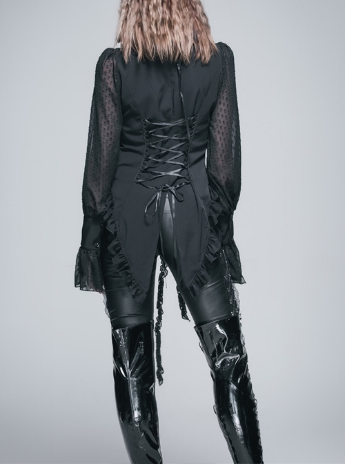 Gothic Punk Black Chiffon Flower High Collar Ruffle Long Sleeve Shirt